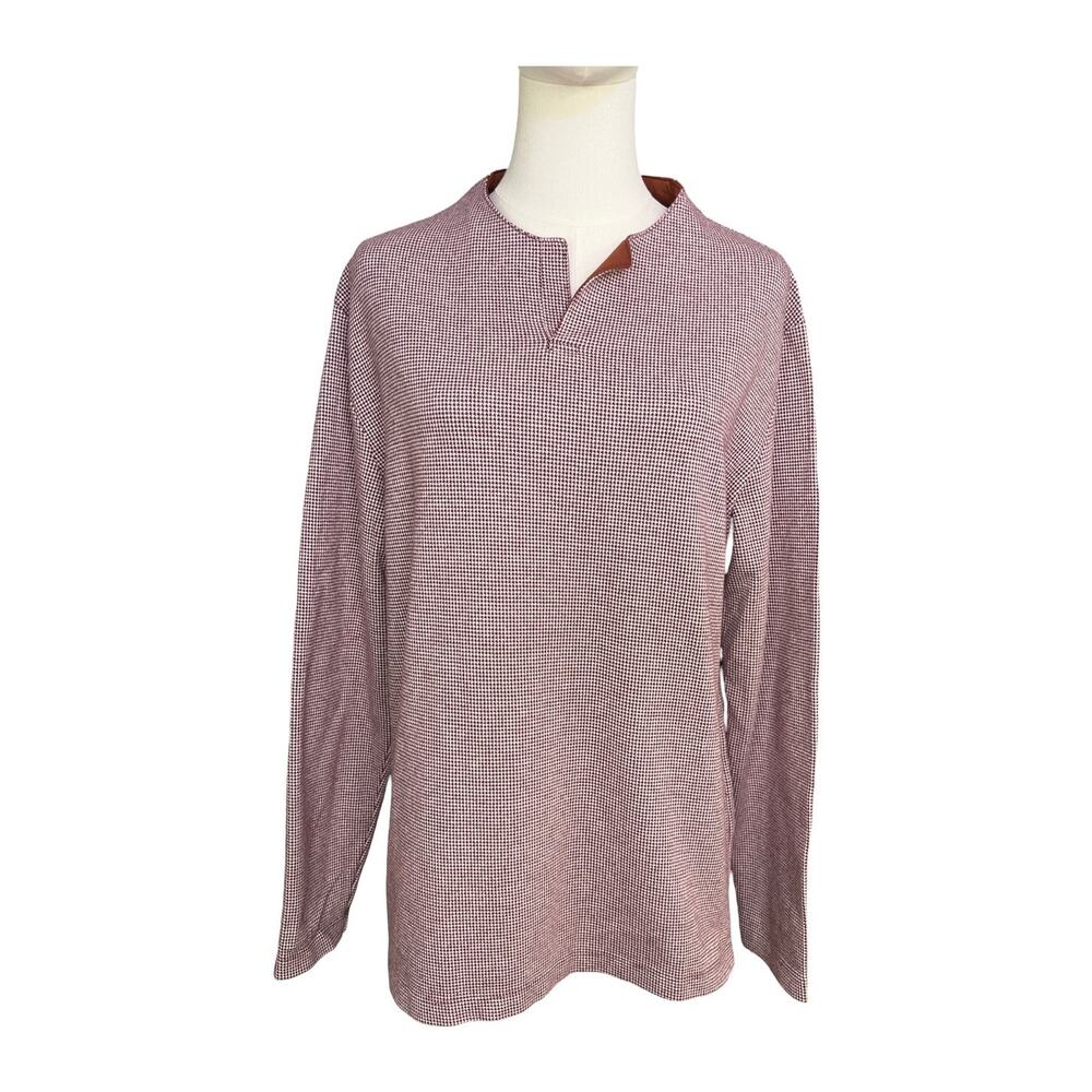 Urban Code Houndstooth Burgundy Rust Long Sleeve Minimalist Tunic Top Medium